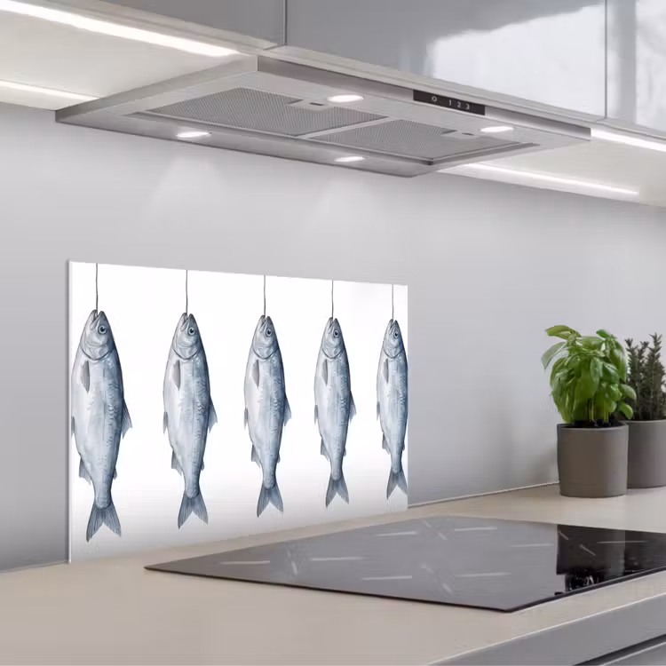 Vissen - Illustratie - Delfts - Blauw keuken achterwand spatscherm klein -3d_schuin