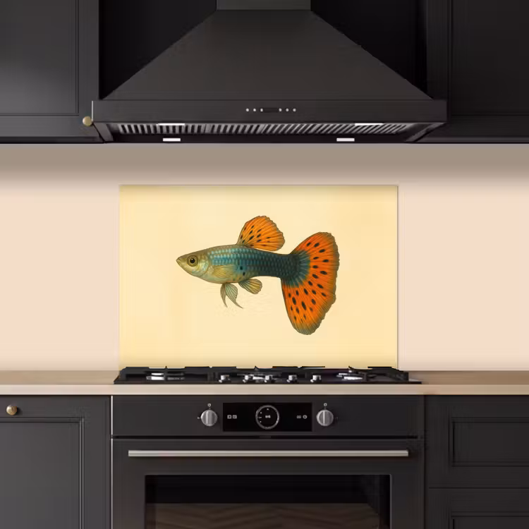 Vis - illustratie - Stippen - Oranje keuken achterwand spatscherm klein -sfeer1