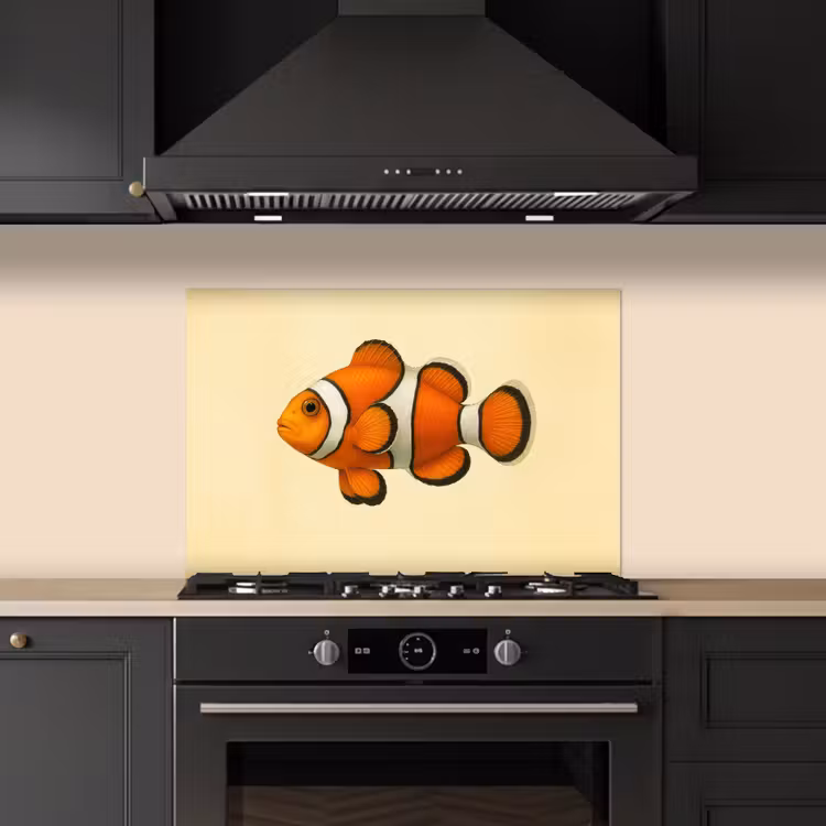 Vis - Oranje - Strepen keuken achterwand spatscherm klein -sfeer1