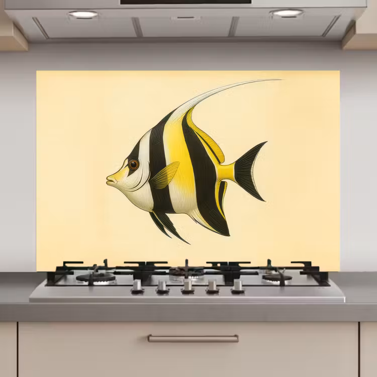 Vis - Sierlijk - Rugvin - Geel keuken achterwand spatscherm klein -3d_website