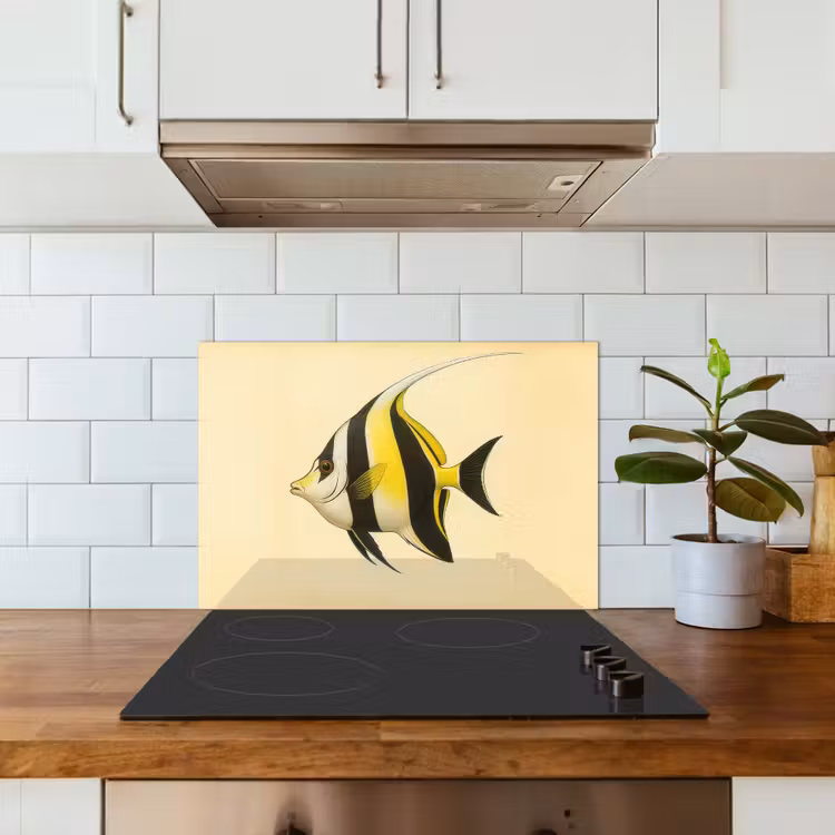 Vis - Sierlijk - Rugvin - Geel keuken achterwand spatscherm klein -sfeer2