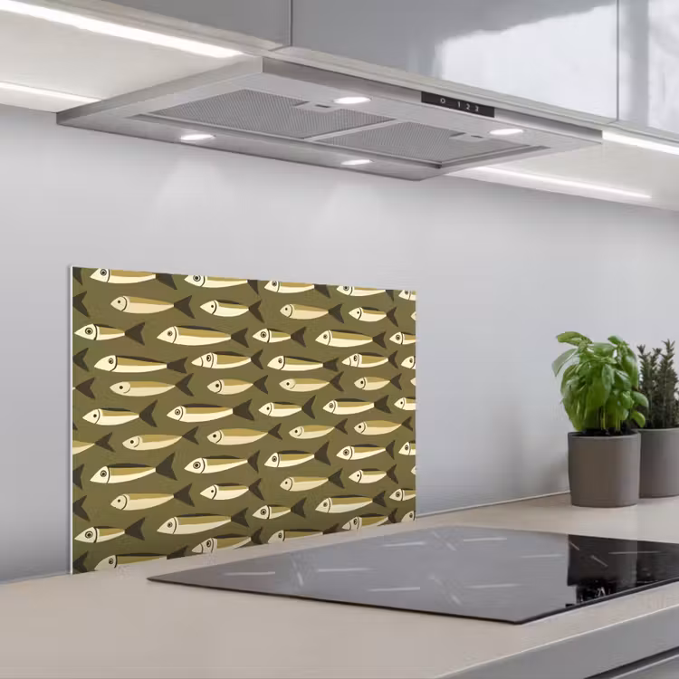 Vis - Patroon - Groen keuken achterwand spatscherm klein 900 -3d_schuin
