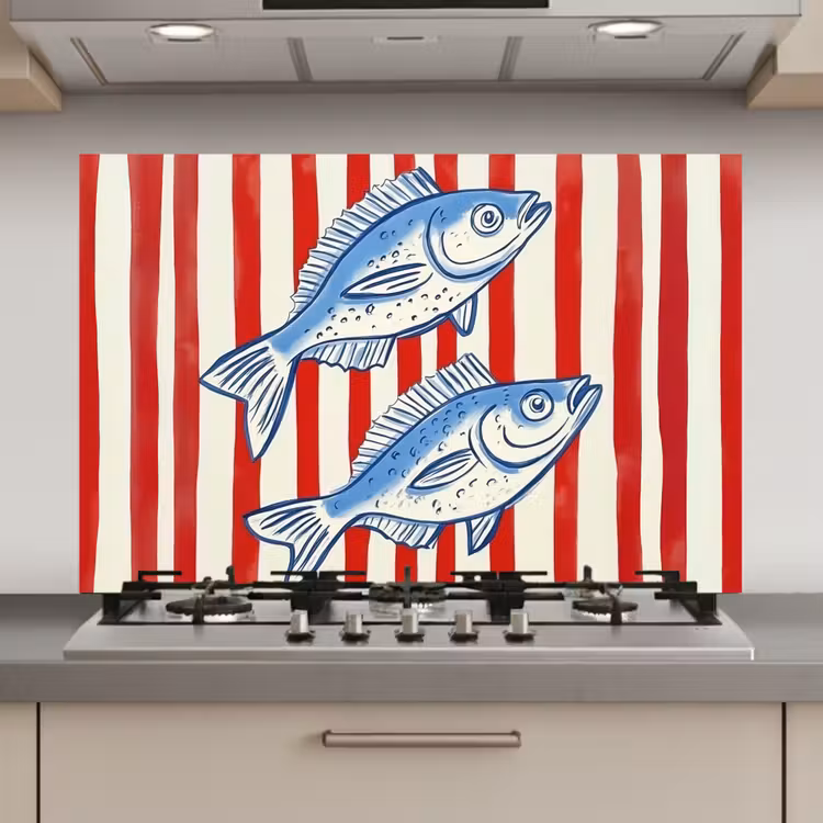 Vissen - Verticale strepen - Blauw - Rood keuken achterwand spatscherm klein -3d_website