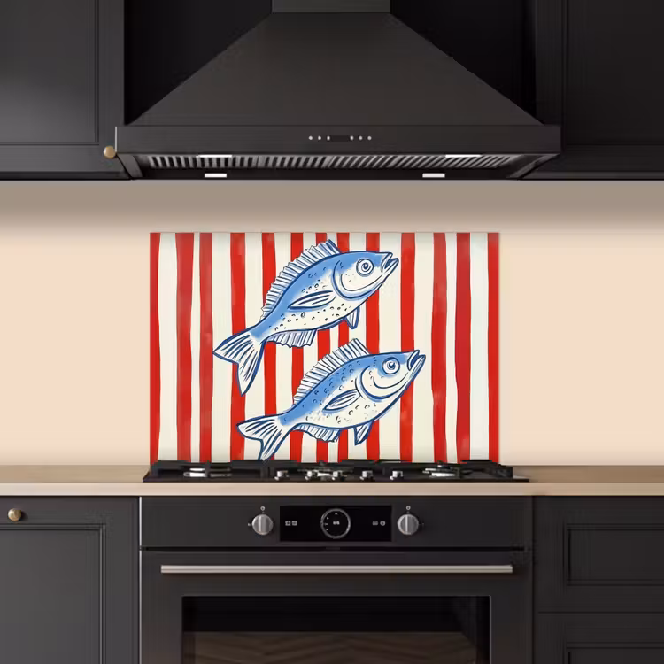 Vissen - Verticale strepen - Blauw - Rood keuken achterwand spatscherm klein -sfeer1