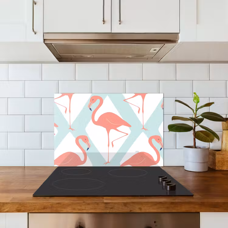 Flamingo - Mintgroen - Ruit keuken achterwand spatscherm klein 900 -sfeer2