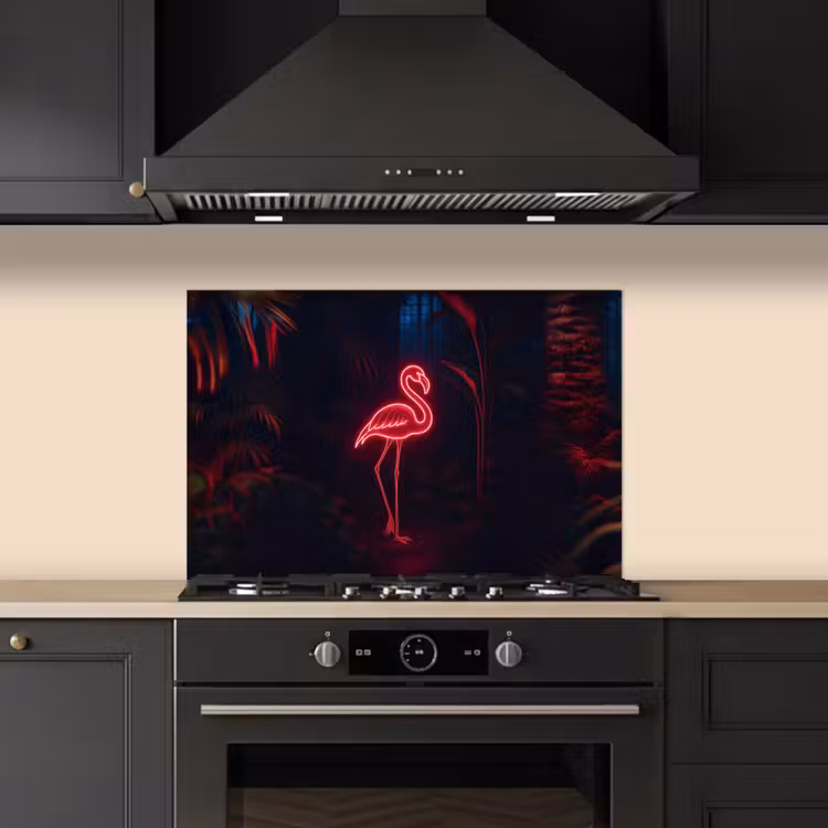Flamingo - Roze - Neon - Licht keuken achterwand spatscherm klein -sfeer1