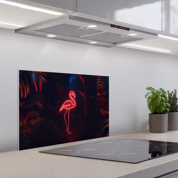 Flamingo - Roze - Neon - Licht keuken achterwand spatscherm klein -3d_schuin