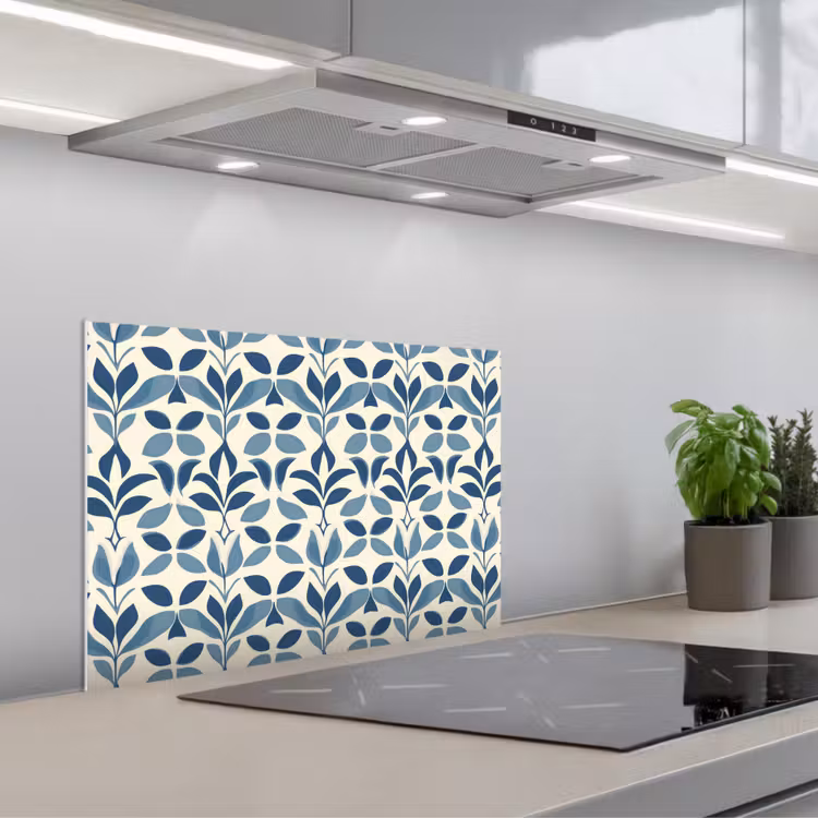 Flora - Modern - Blauw keuken achterwand spatscherm klein 900 -3d_schuin
