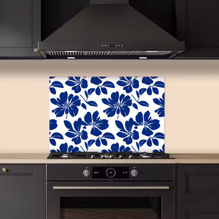 Floraal - Modern - Blauw keuken achterwand spatscherm klein 900 -sfeer1