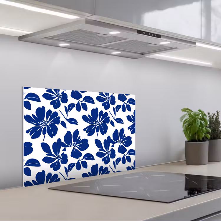 Floraal - Modern - Blauw keuken achterwand spatscherm klein 900 -3d_schuin