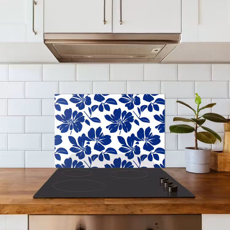 Floraal - Modern - Blauw keuken achterwand spatscherm klein 900 -sfeer2