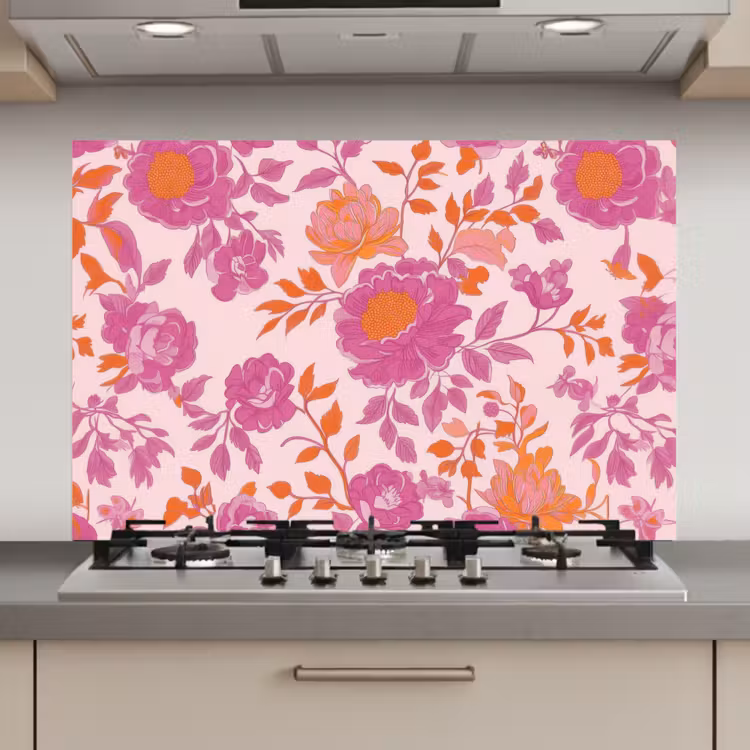 Bloemenpatroon - Roze - Oranje - Bloemen keuken achterwand spatscherm klein -3d_website