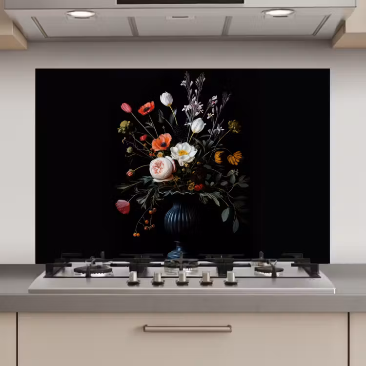 Bloemstuk - Vaas - Zwart keuken achterwand spatscherm klein -3d_website