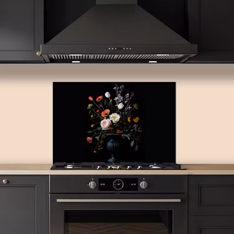 Bloemstuk - Vaas - Zwart keuken achterwand spatscherm klein -sfeer1