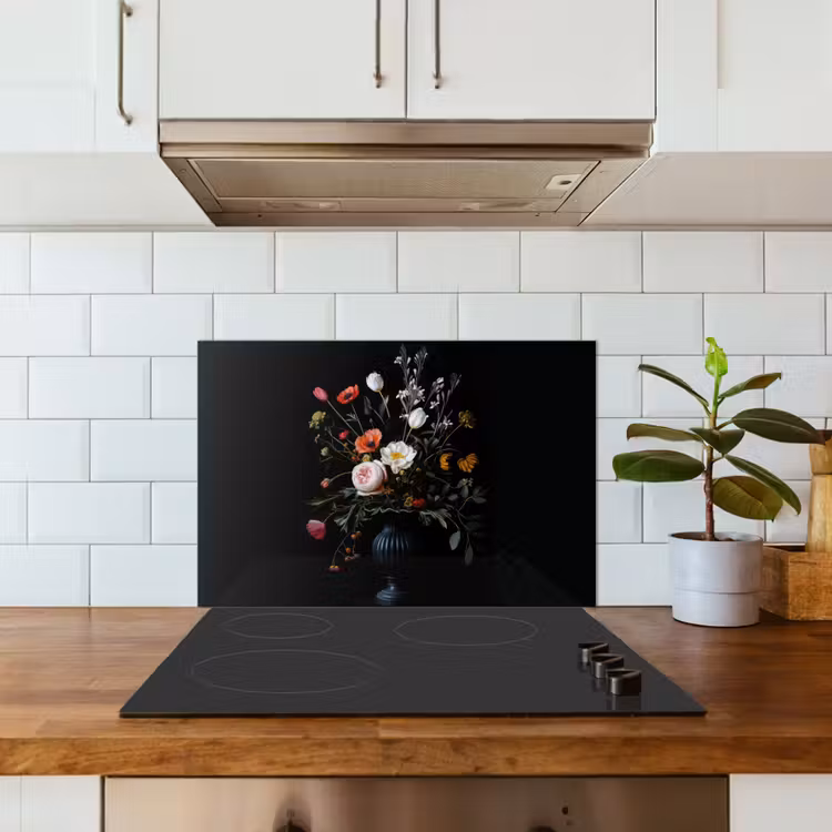 Bloemstuk - Vaas - Zwart keuken achterwand spatscherm klein -sfeer2