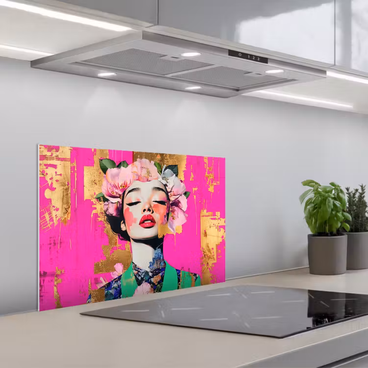 Bloemenkroon - Goud - Vrouw - Portret keuken achterwand spatscherm klein -3d_schuin