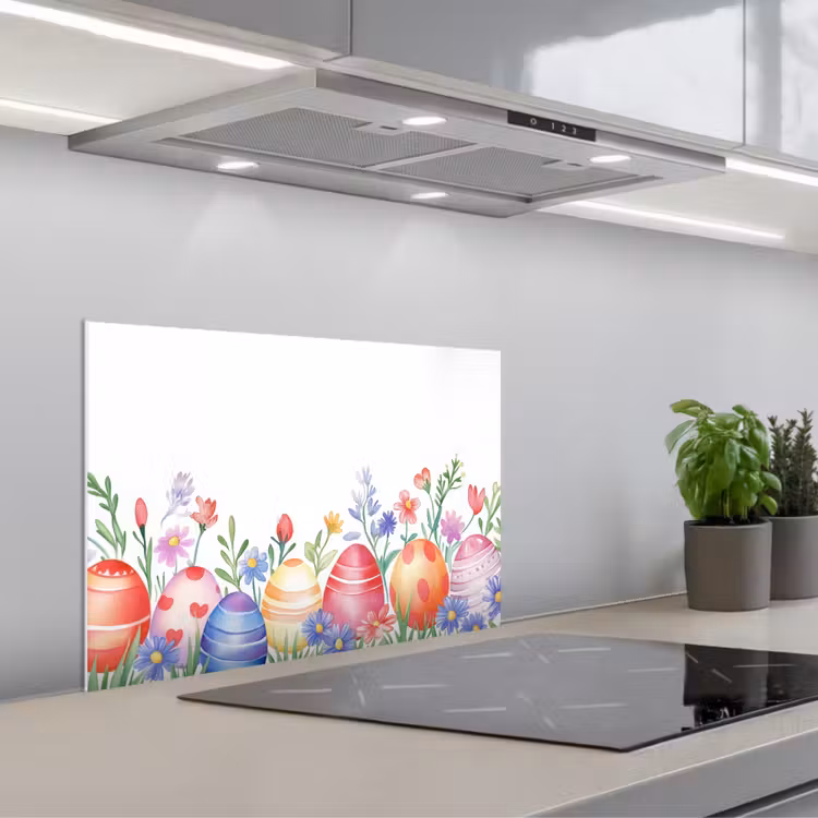 Bloementuin - Kleurrijk - Eieren keuken achterwand spatscherm klein -3d_schuin