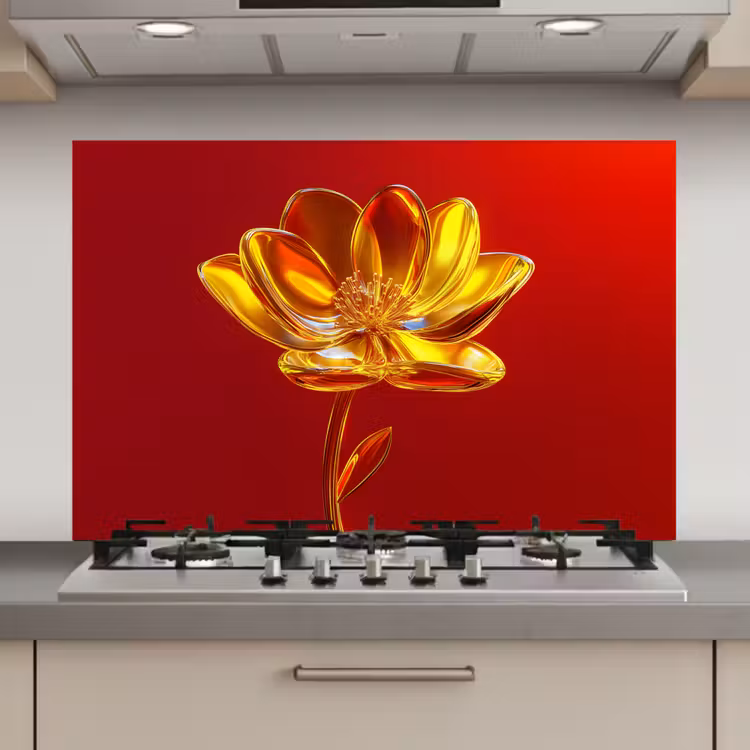 Bloem - Goud - Glazen keuken achterwand spatscherm klein -3d_website