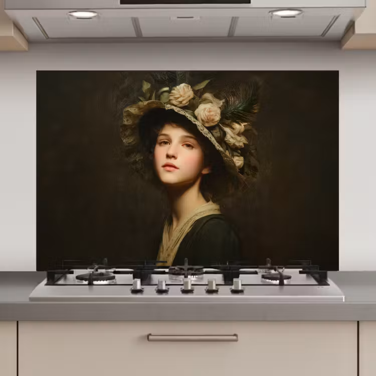 Bloemenhoed - Portret - Vrouw keuken achterwand spatscherm klein -3d_website