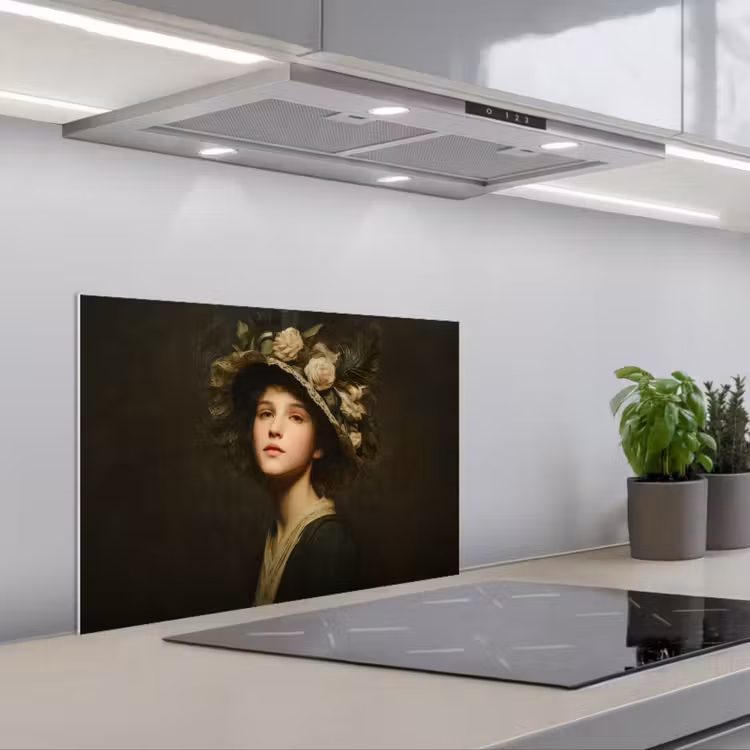 Bloemenhoed - Portret - Vrouw keuken achterwand spatscherm klein -3d_schuin