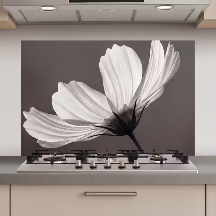 Bloem - Minimalistisch - Zwart - Wit keuken achterwand spatscherm klein -3d_website