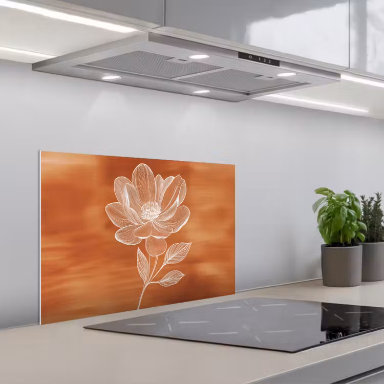 Bloem - Minimalistisch - Wit keuken achterwand spatscherm klein -3d_schuin