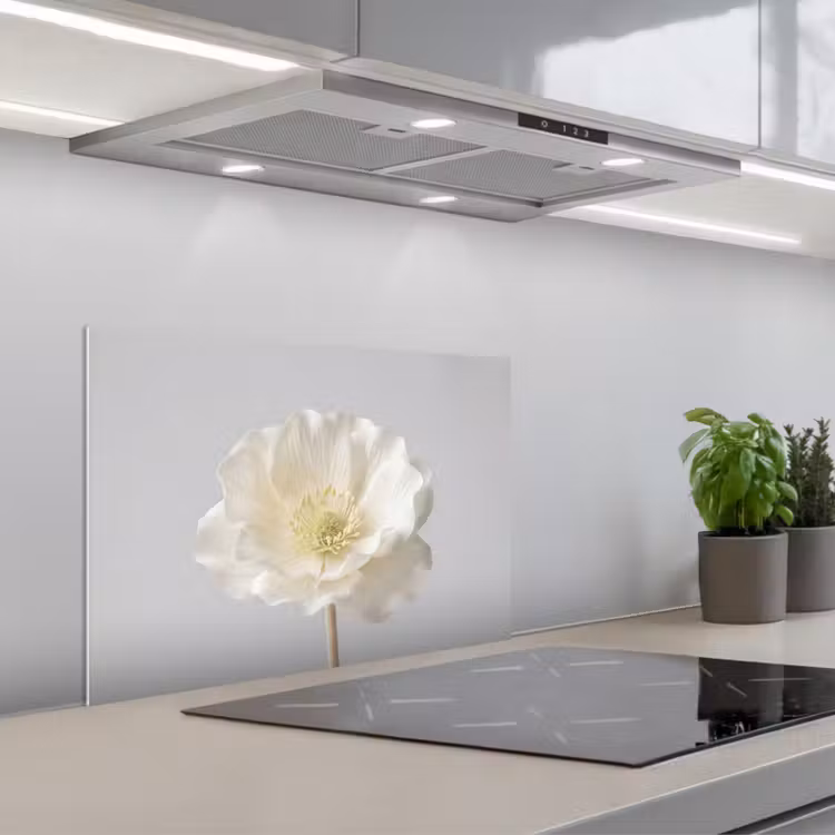 Bloem - Minimalistisch -Wit keuken achterwand spatscherm klein -3d_schuin