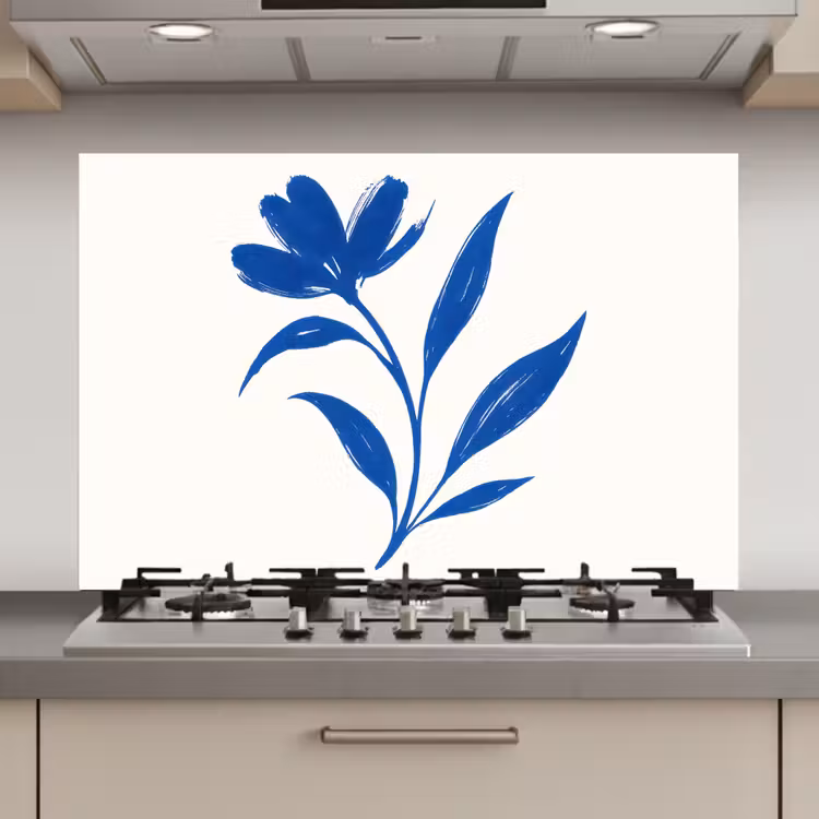 Bloem - Blaadjes - Minimalistisch - Blauw keuken achterwand spatscherm klein -3d_website