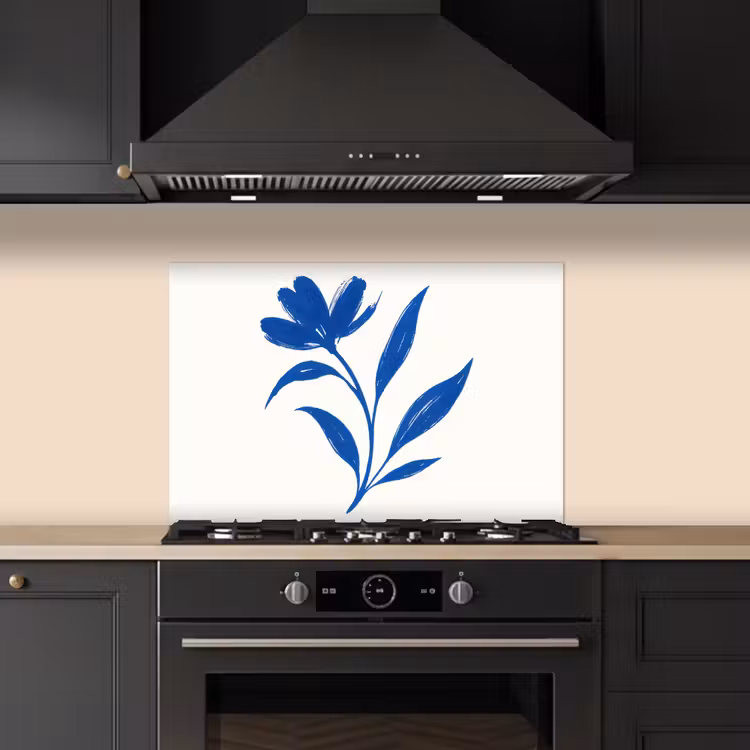 Bloem - Blaadjes - Minimalistisch - Blauw keuken achterwand spatscherm klein -sfeer1