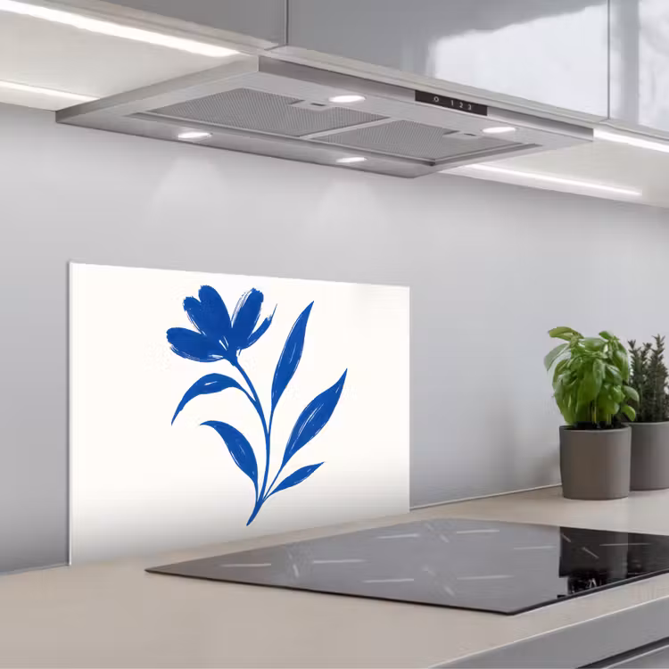 Bloem - Blaadjes - Minimalistisch - Blauw keuken achterwand spatscherm klein -3d_schuin