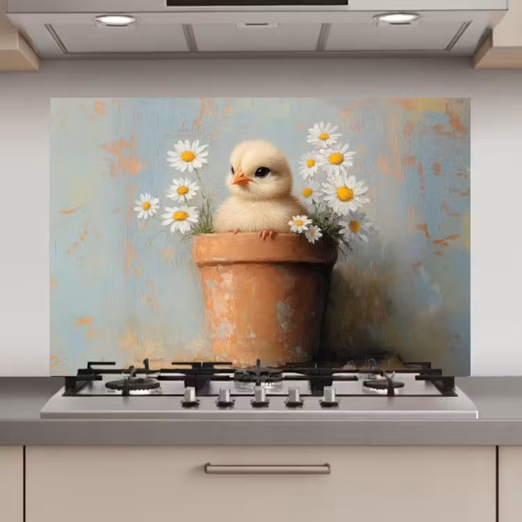 Bloempot - Kuiken - Bloemetjes keuken achterwand spatscherm klein -3d_website