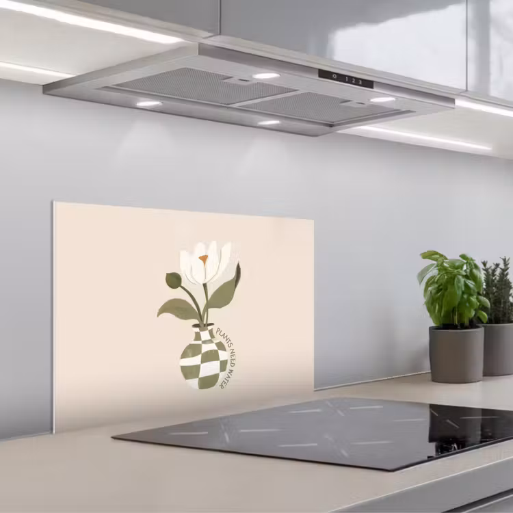 Bloem - Wit - Vaas - Quote keuken achterwand spatscherm klein -3d_schuin
