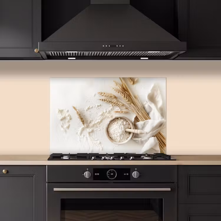Bloem - Hout - Tarwe keuken achterwand spatscherm klein -sfeer1