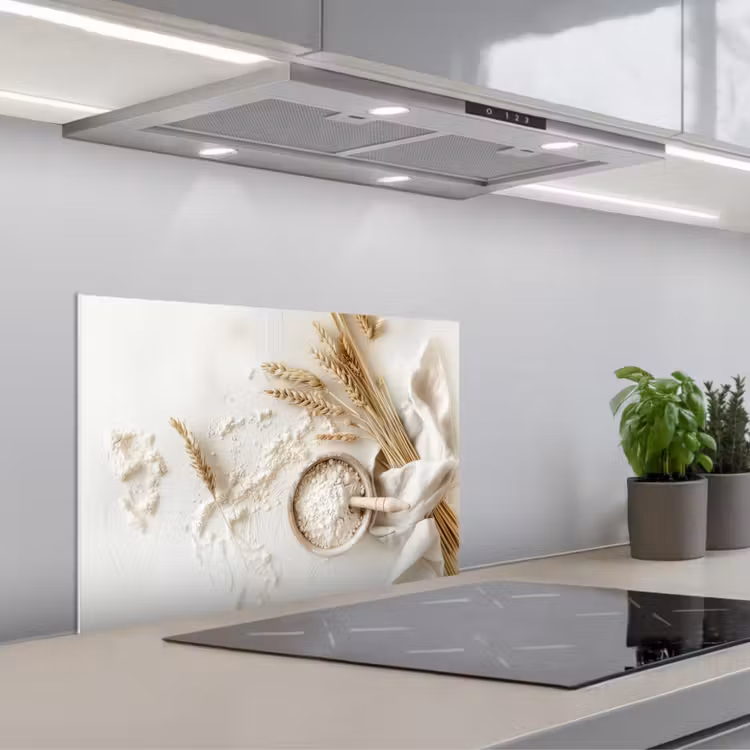Bloem - Hout - Tarwe keuken achterwand spatscherm klein -3d_schuin