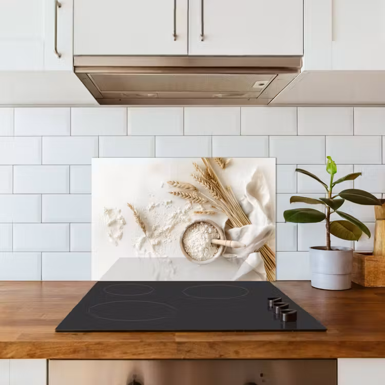 Bloem - Hout - Tarwe keuken achterwand spatscherm klein -sfeer2
