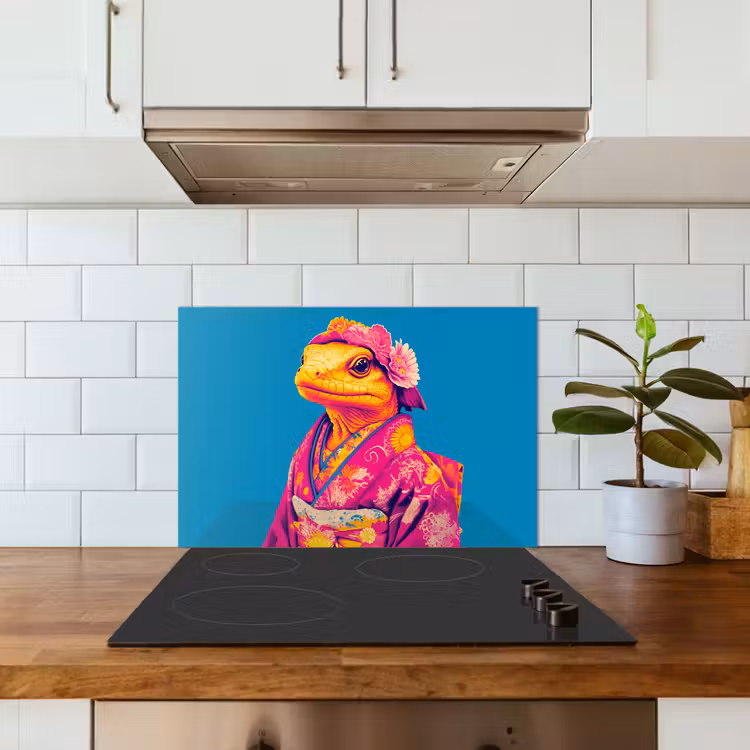 Bloemenkrans - Hagedis - Kimono - Paars keuken achterwand spatscherm klein -sfeer2