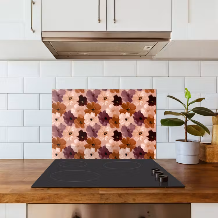 Bloemen - Abstract - Aardetinten keuken achterwand spatscherm klein 900 -sfeer2