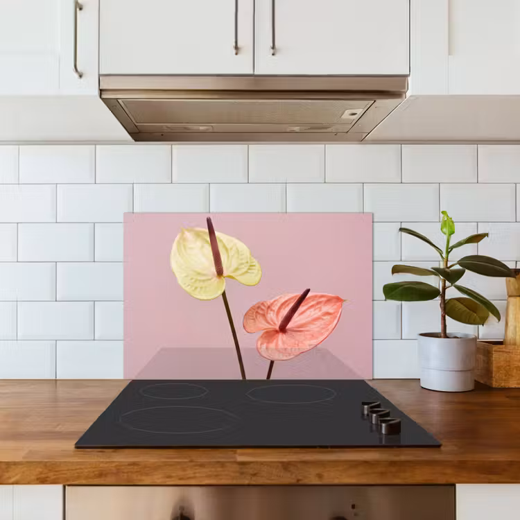 Bloemen - Anthuriums - Geel - Roze keuken achterwand spatscherm klein -sfeer2