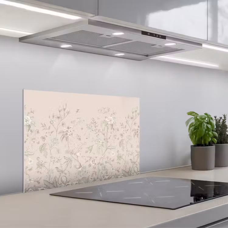 Bloemen - Beige - Botanisch - Vintage keuken achterwand spatscherm klein -3d_schuin