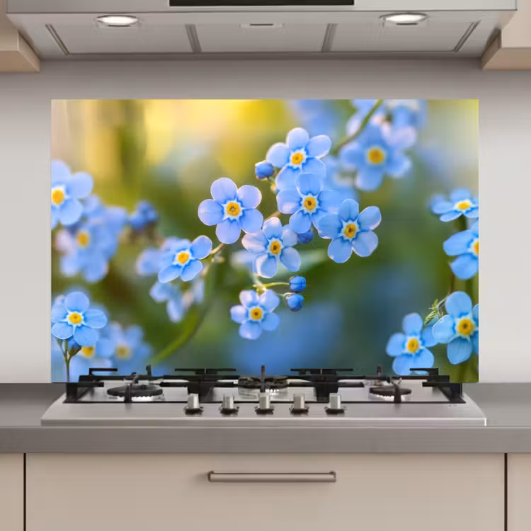 Bloemetjes - Blauw - Vergeet mij nietjes keuken achterwand spatscherm klein -3d_website