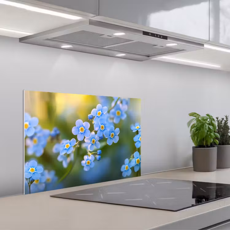 Bloemetjes - Blauw - Vergeet mij nietjes keuken achterwand spatscherm klein -3d_schuin