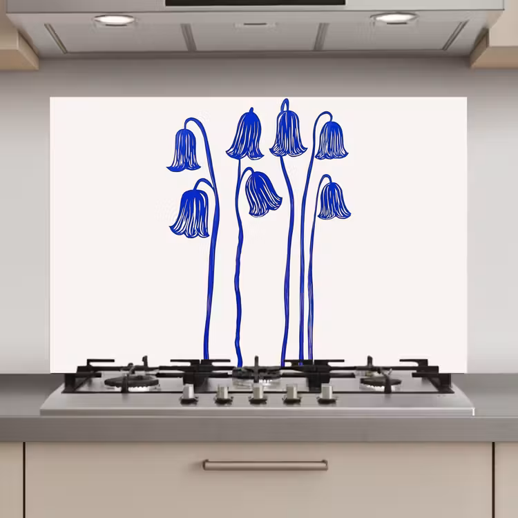 Bloemen - Blauw - Lijnen - Bloemblaadjes keuken achterwand spatscherm klein -3d_website
