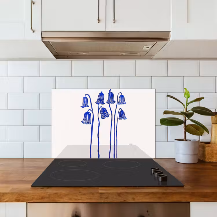 Bloemen - Blauw - Lijnen - Bloemblaadjes keuken achterwand spatscherm klein -sfeer2