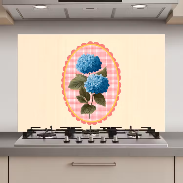 Bloemen - Blauw - Lijst - Bladeren keuken achterwand spatscherm klein -3d_website