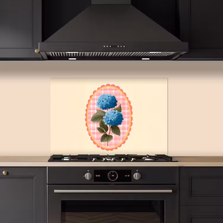 Bloemen - Blauw - Lijst - Bladeren keuken achterwand spatscherm klein -sfeer1
