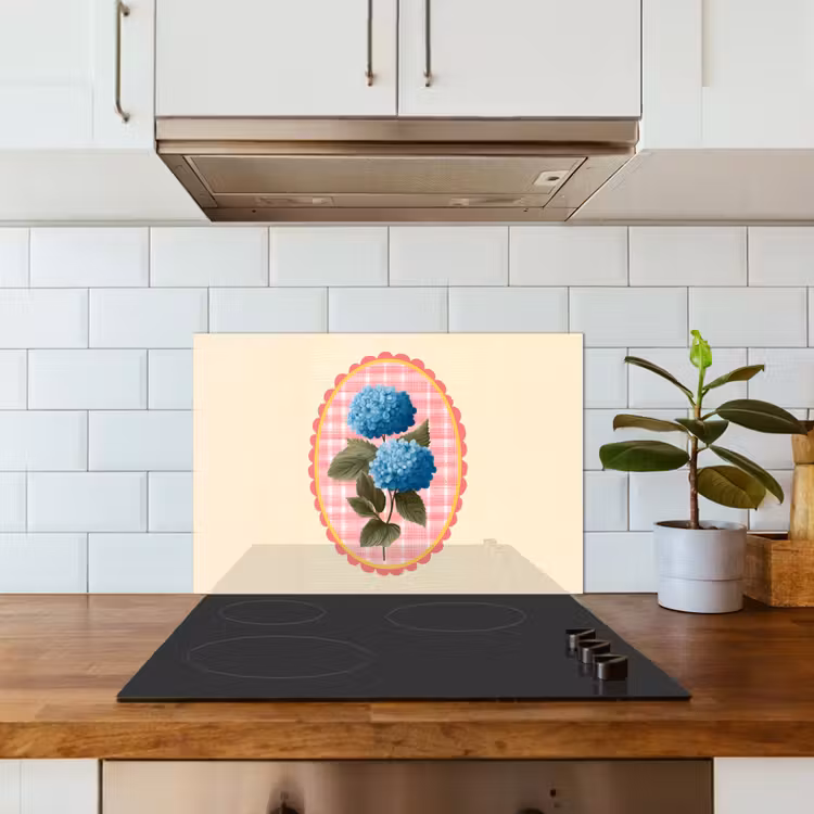 Bloemen - Blauw - Lijst - Bladeren keuken achterwand spatscherm klein -sfeer2