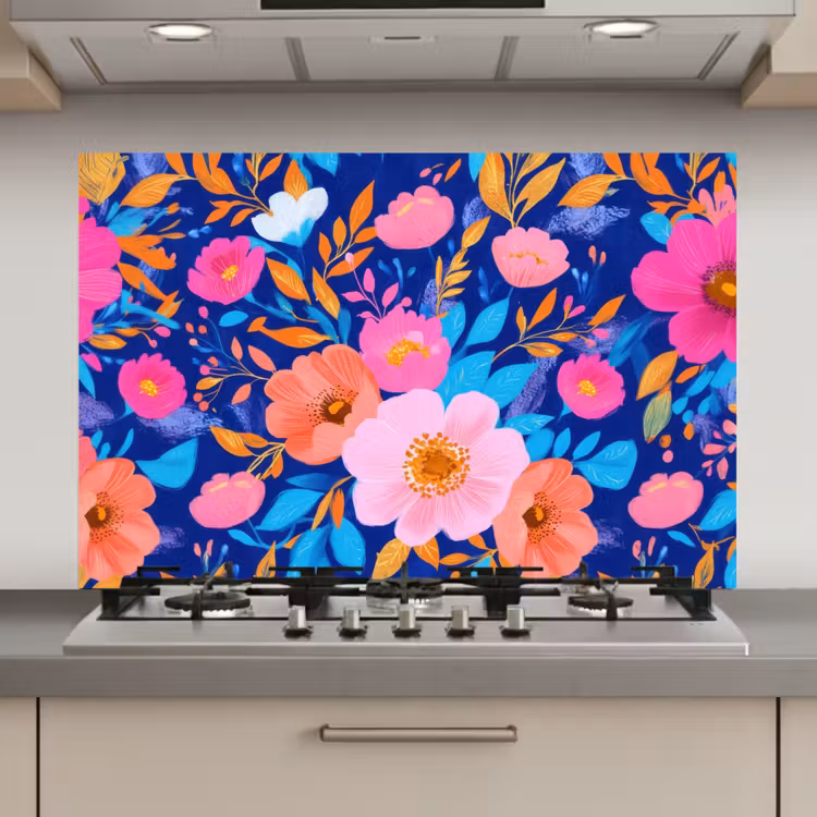 Bloemen - Blauw - Roze keuken achterwand spatscherm klein -3d_website