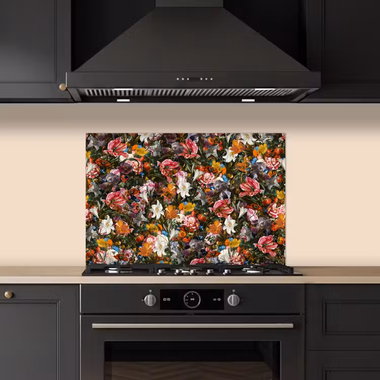 Bloemen - Vlinder - Design - Kunst - Abstract - Schilderij - Oude meesters keuken achterwand spatscherm klein -sfeer1