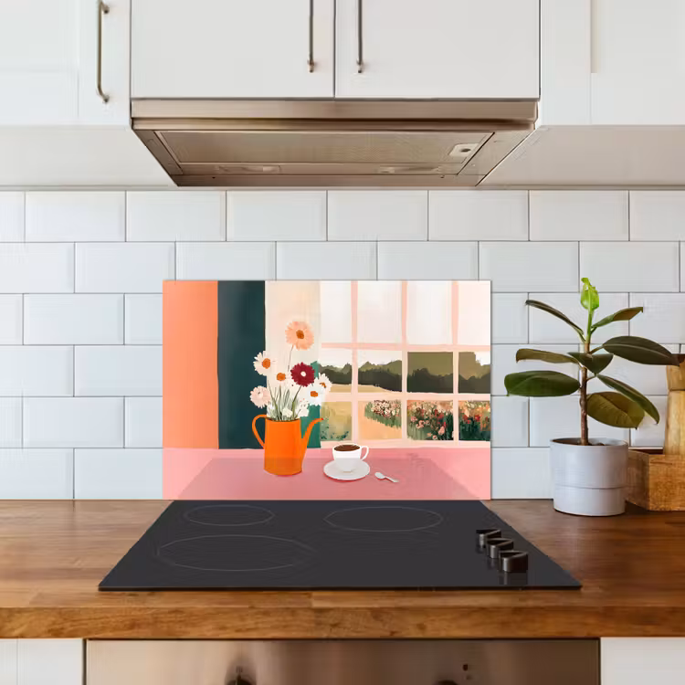 Bloemen - Koffie - Raam keuken achterwand spatscherm klein -sfeer2