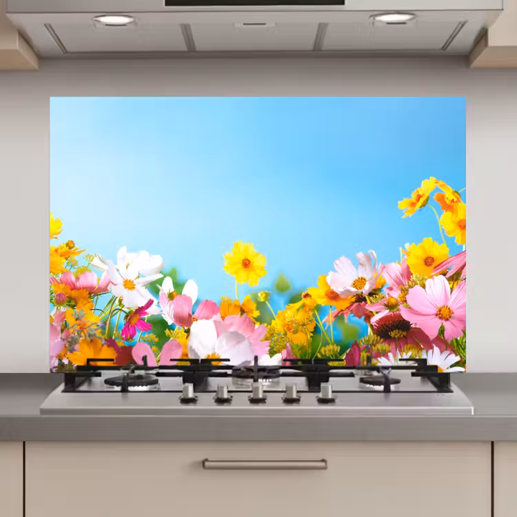 Bloemen - Kleurrijk - Blauw - Natuur keuken achterwand spatscherm klein -3d_website